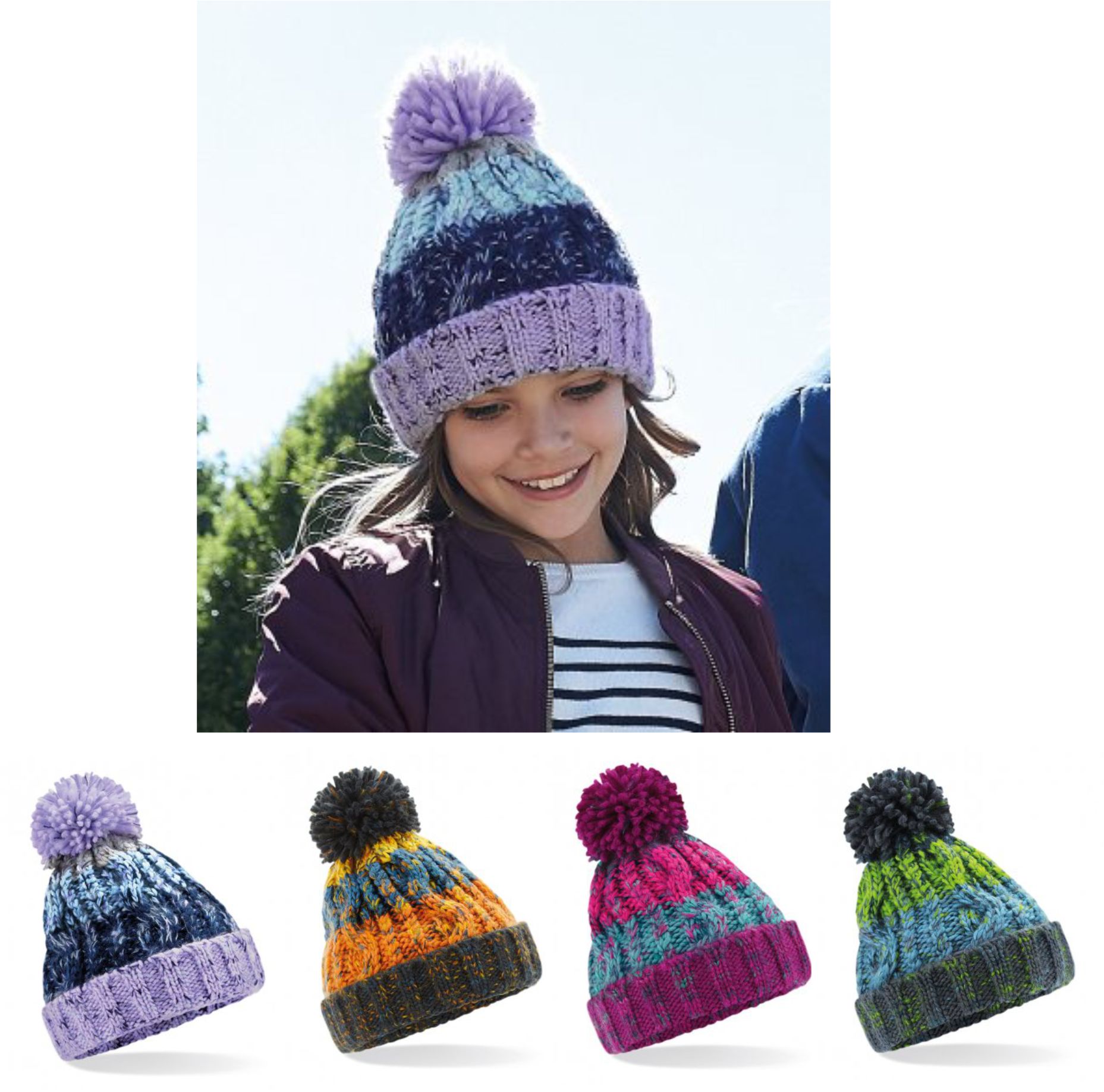 Beechfield BB486B Junior Corkscrew Pom Pom Beanie  Beechfield BB486B Junior Corkscrew Pom Pom Beanie
